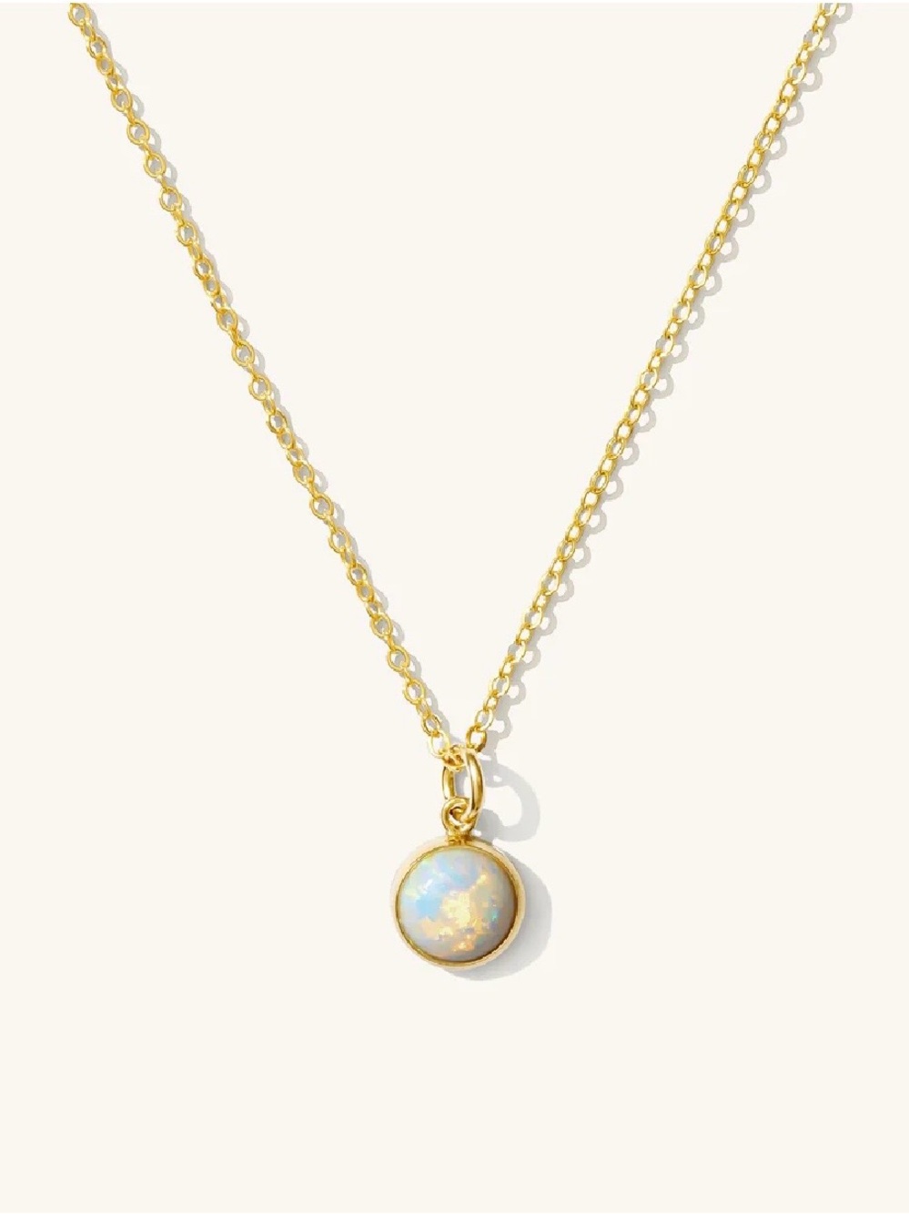Gold Opal-Effect Pendant Necklace in Iridescent White